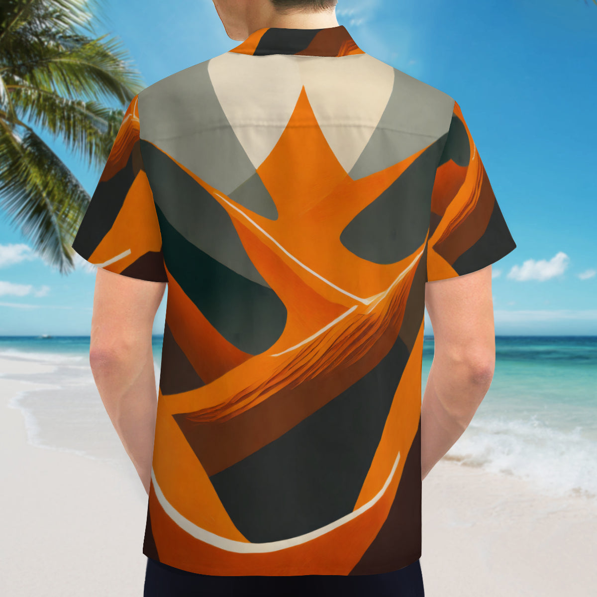 Abstract Orange Casual Short-Sleeved Shirt