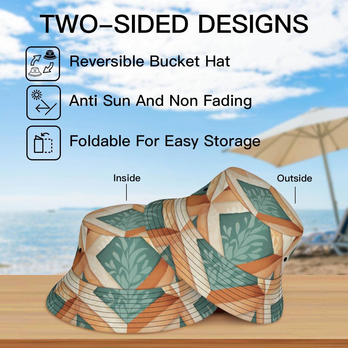 Abstract Pattern Double-Sided Unisex Polyester Bucket Hut