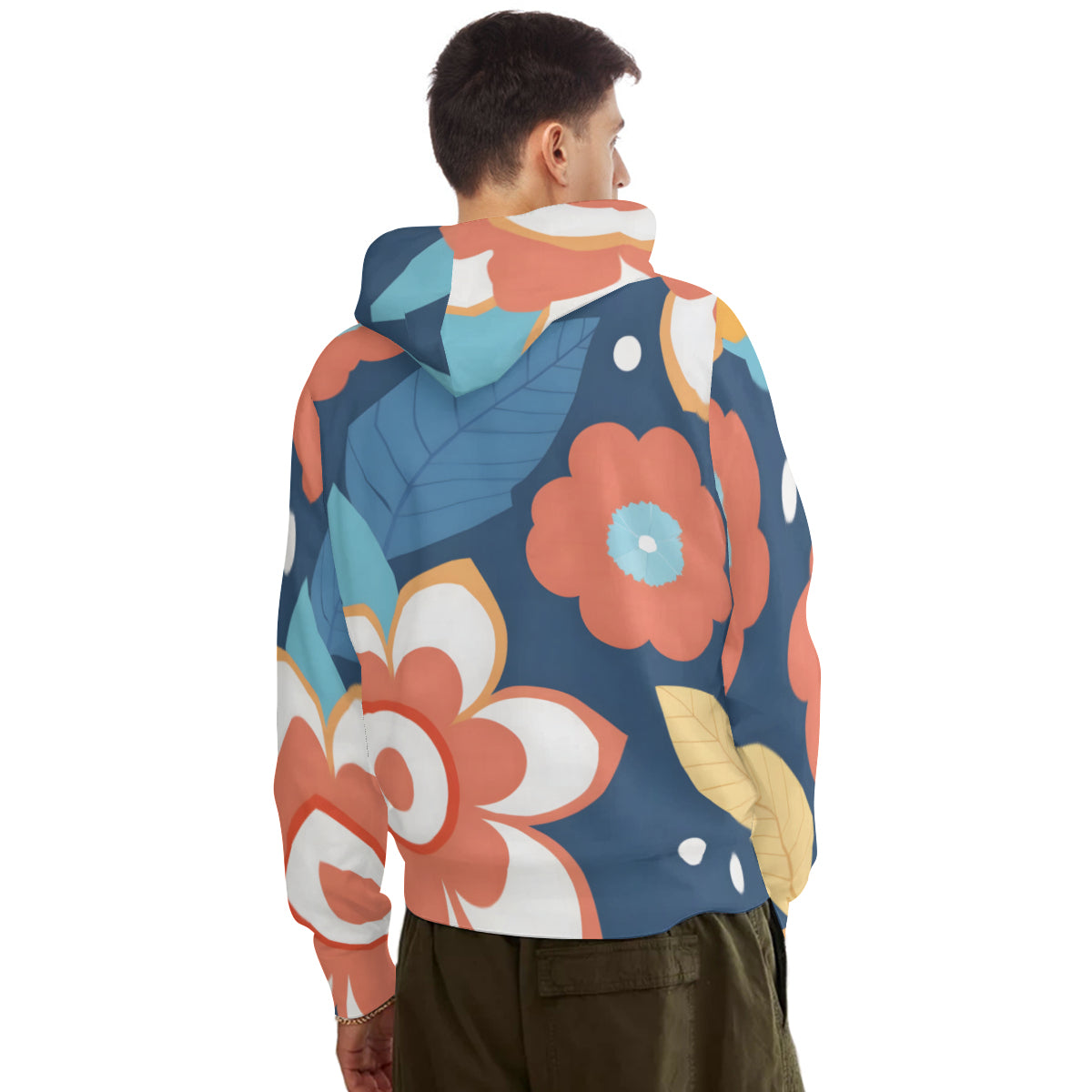 Flowers And Leaves Men's Adult Hoodie Set (Double-Layer Hood)