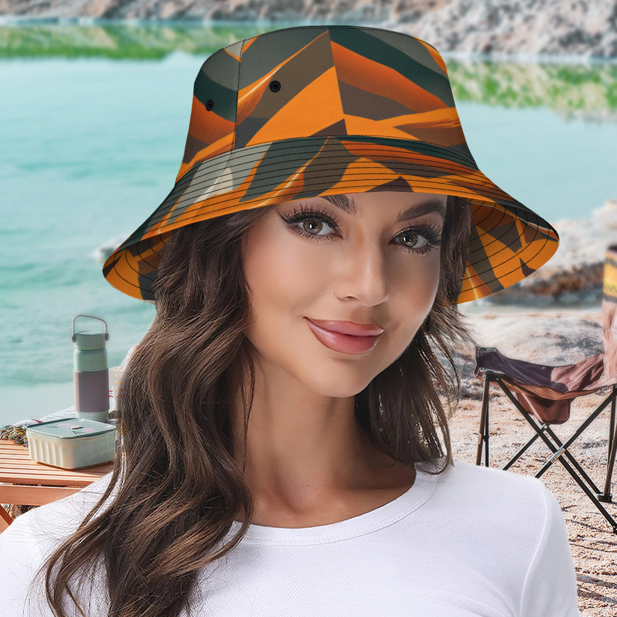 Abstract Orange Double-Sided Polyester Unisex Bucket Hat
