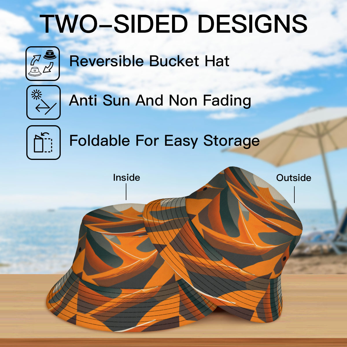 Abstract Orange Double-Sided Polyester Unisex Bucket Hat