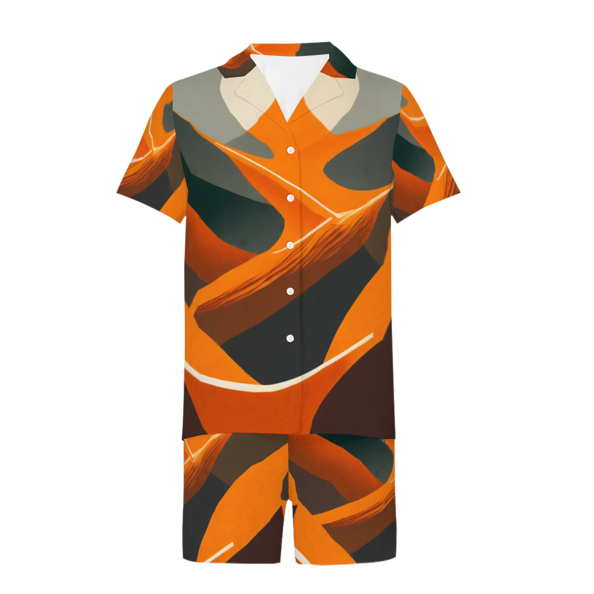 Abstract Orange Man's Shirt And Shorts Set