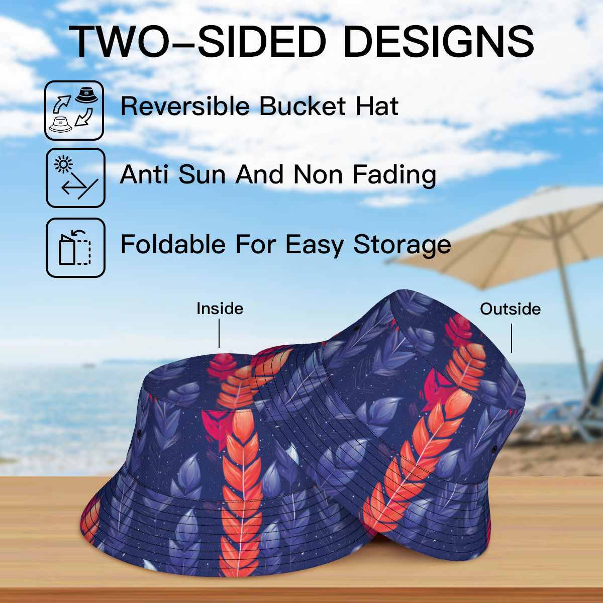 Abstract Pattern Double-Sided Unisex Polyester Bucket Hut
