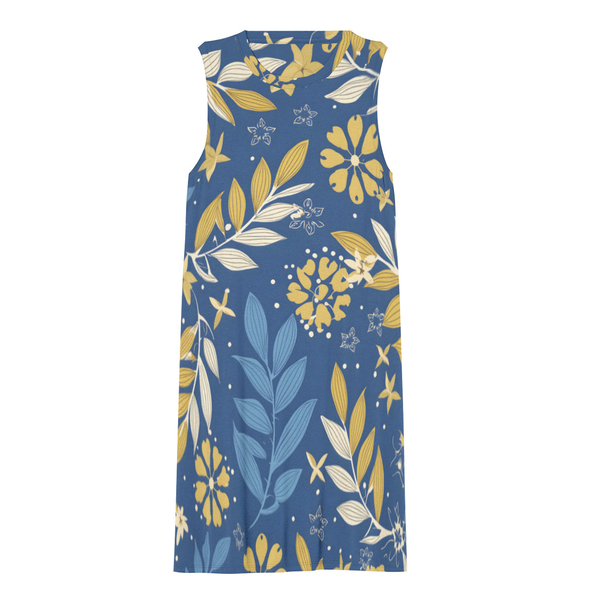 Blue Golden Leaves Women's Casual Dress | Polyester