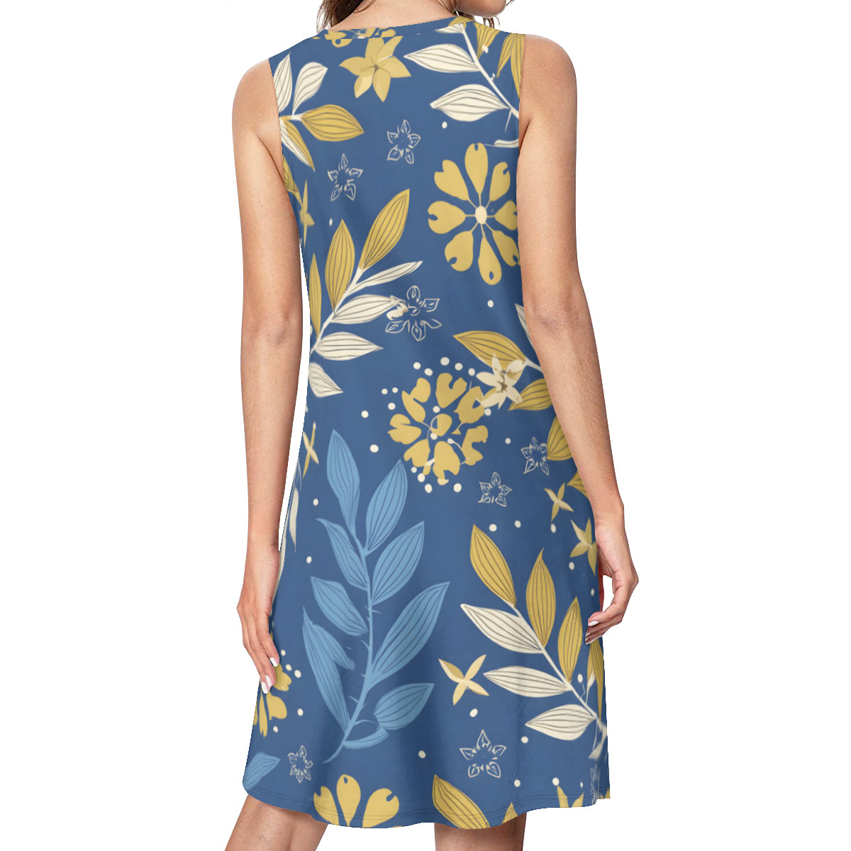 Blue Golden Leaves Women's Casual Dress | Polyester