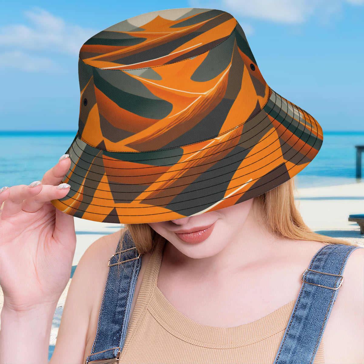 Abstract Orange Double-Sided Polyester Unisex Bucket Hat