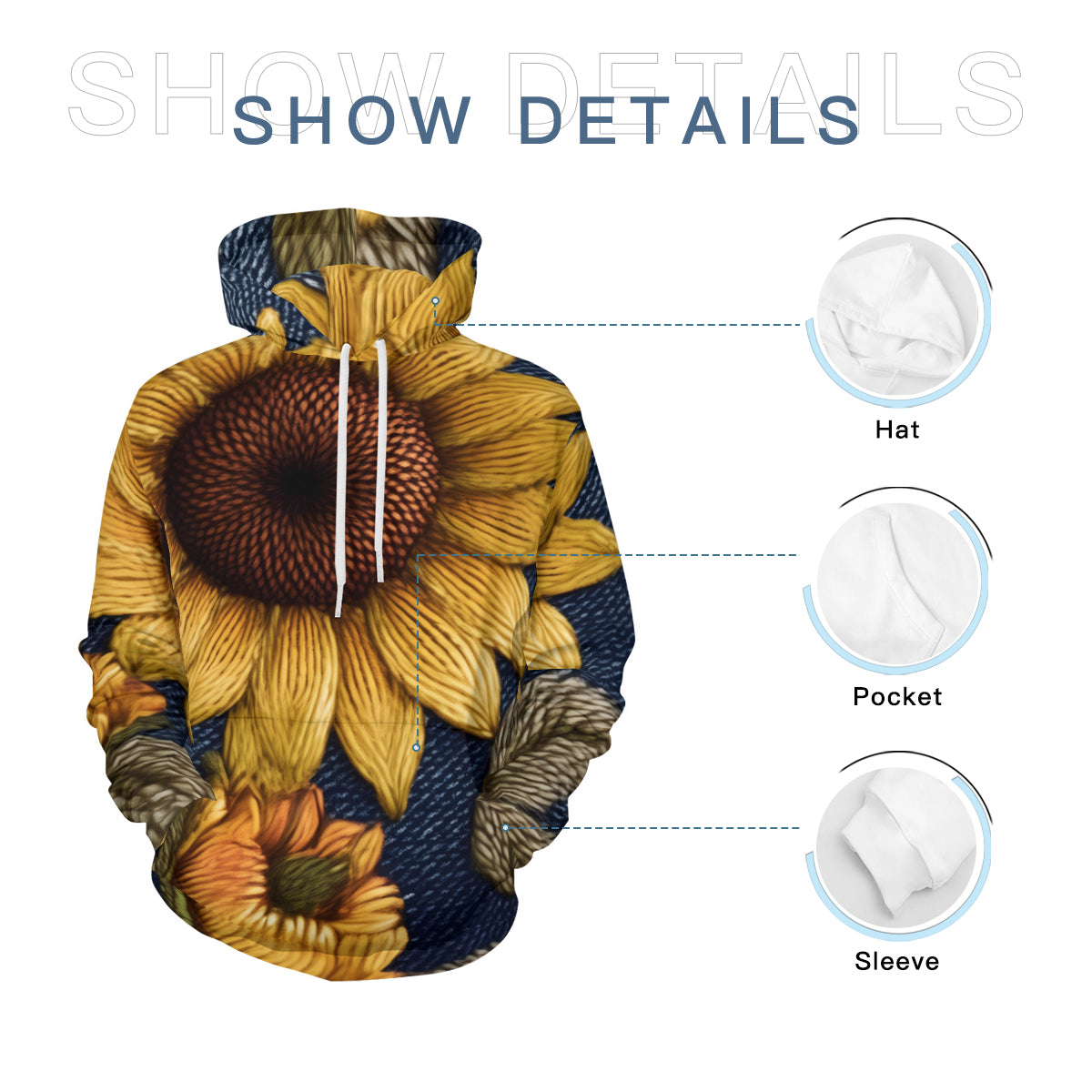 Sunflower Pattern Men's Adult Hoodie Set (Double-Layer Hood)
