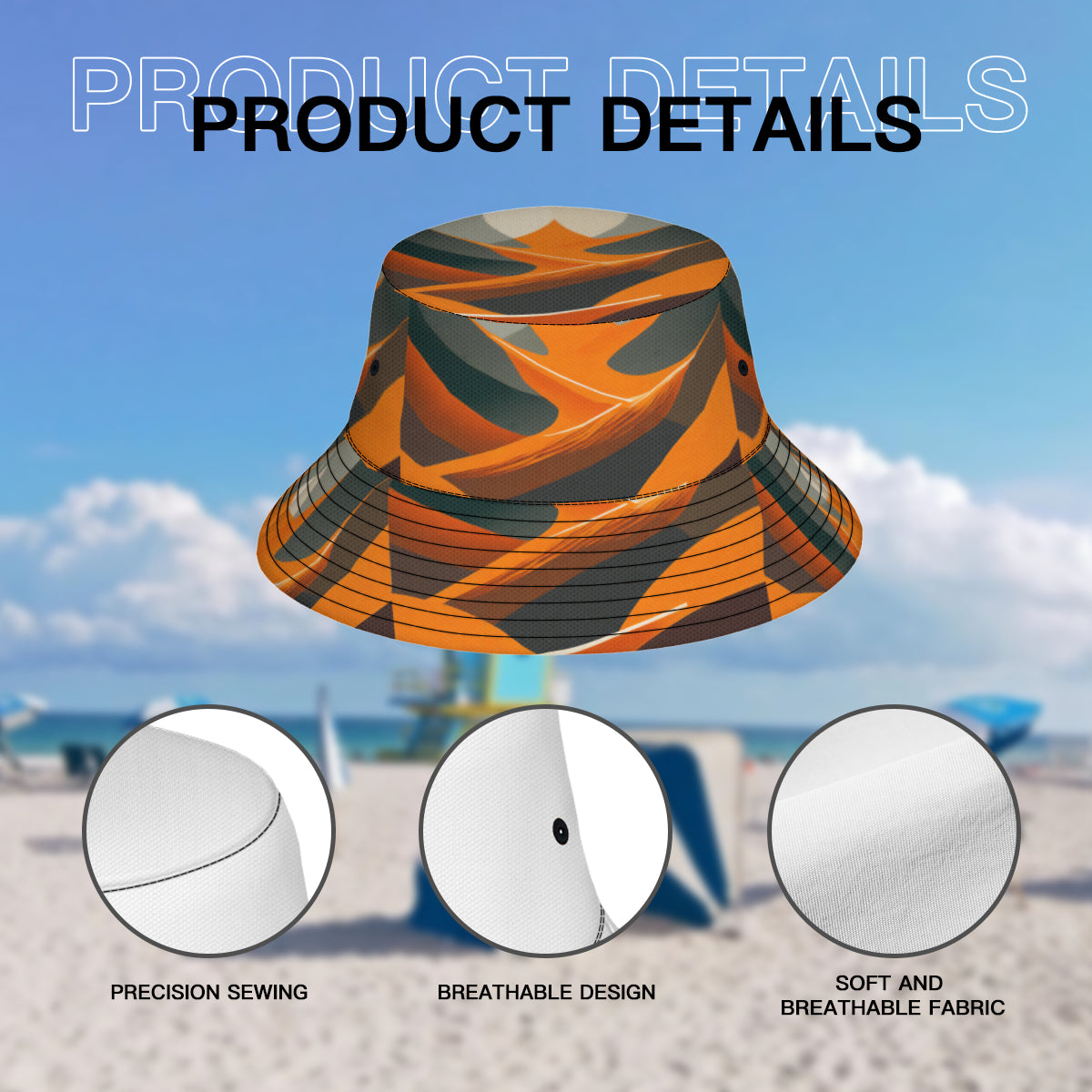 Abstract Orange Double-Sided Polyester Unisex Bucket Hat
