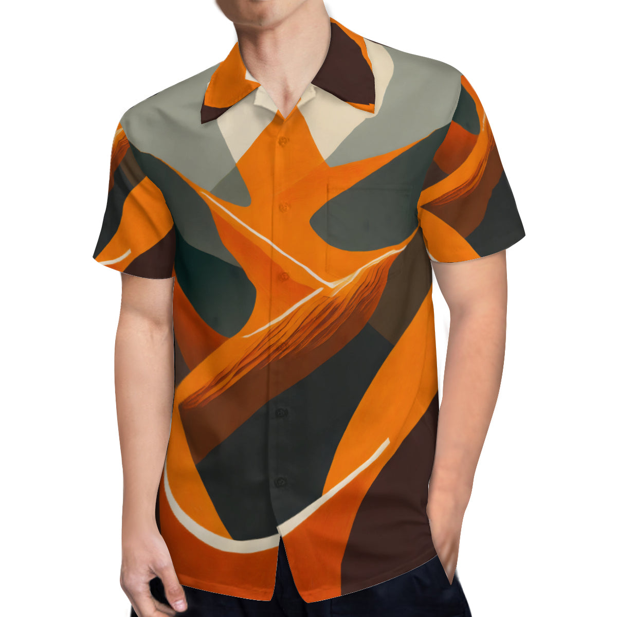 Abstract Orange Casual Short-Sleeved Shirt