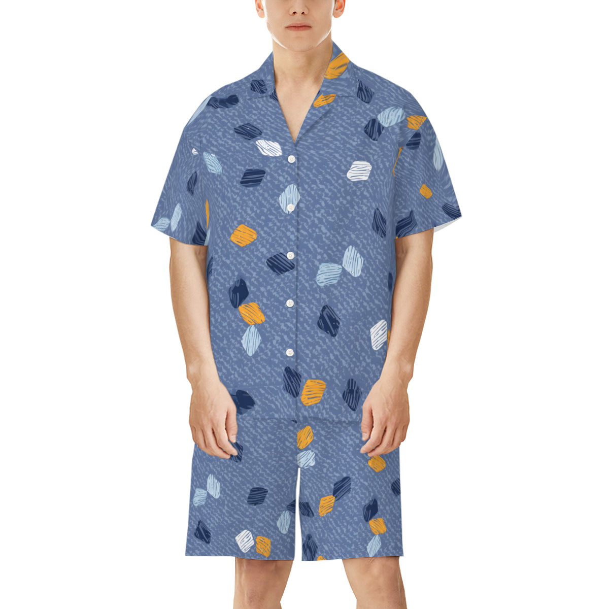 Abstract Denim Pattern Man's Shirt and Short Set