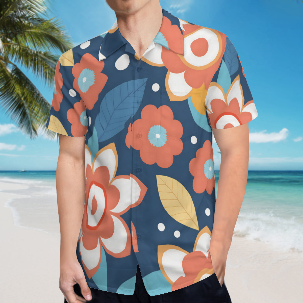 Flowers And Leaves Men's Casual Short-Sleeved Shirt