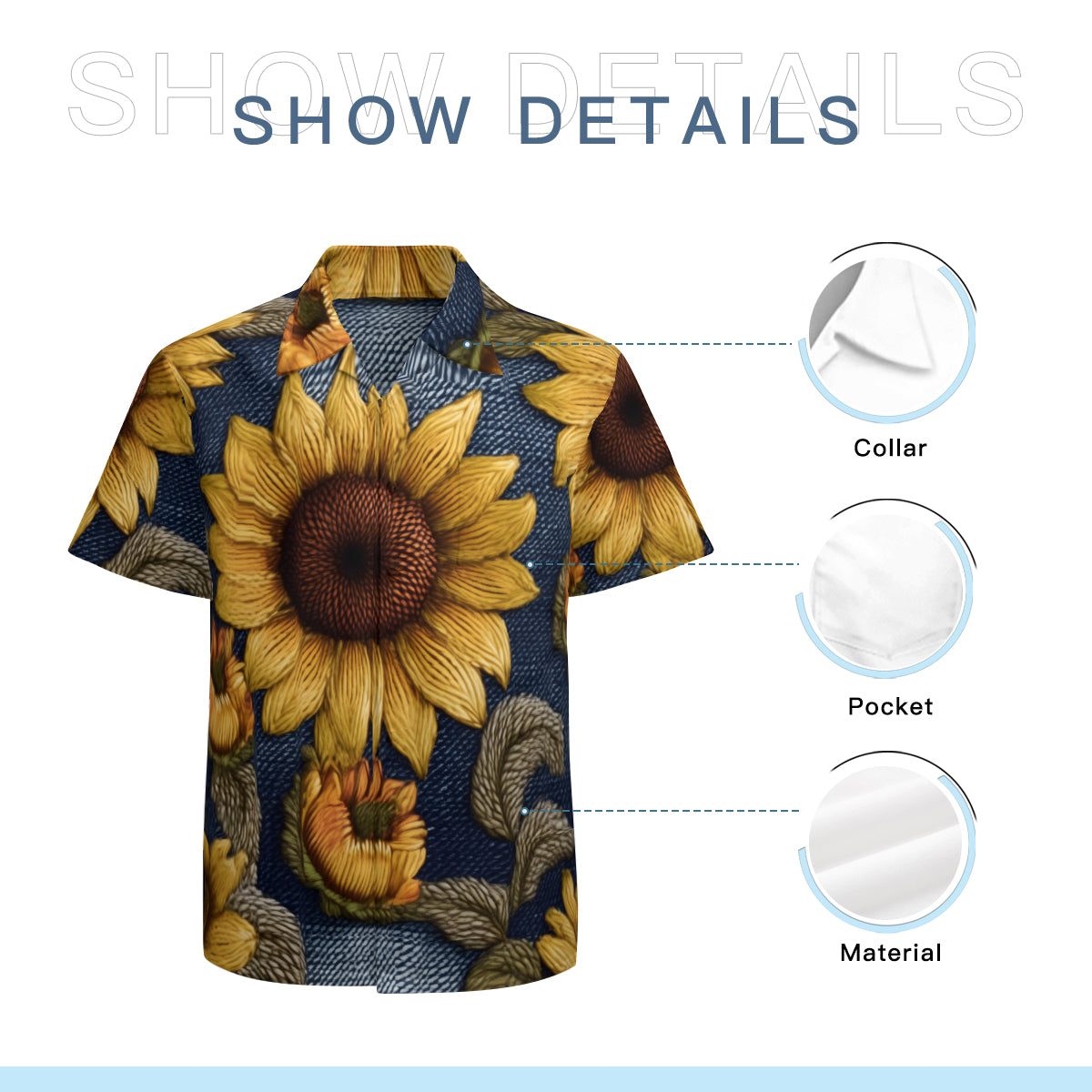 Sunflower Pattern Man's Casual Short-Sleeved Shirt