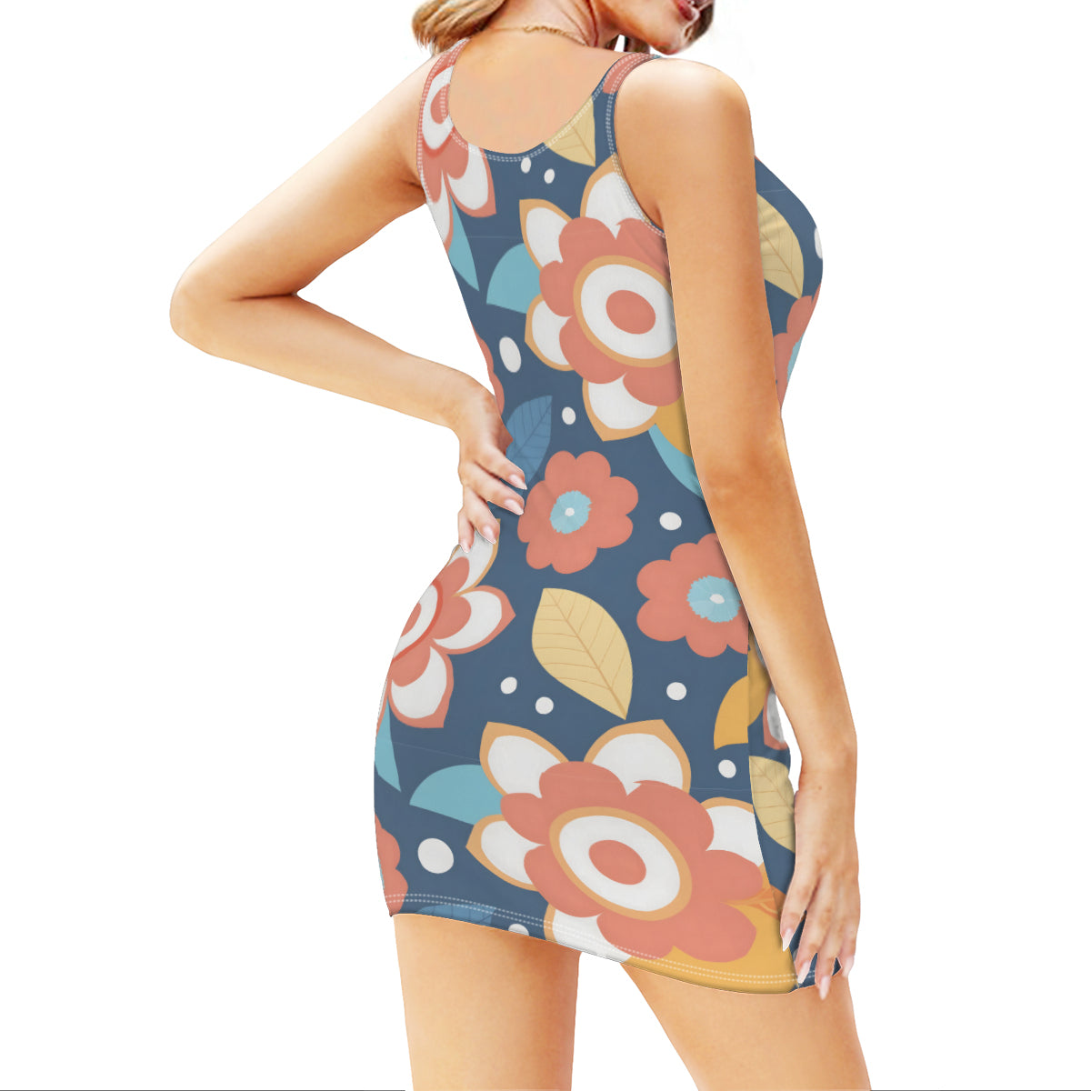Flowers And Leaves Sleeveless Slim-Fit Tank Top Slip Dress