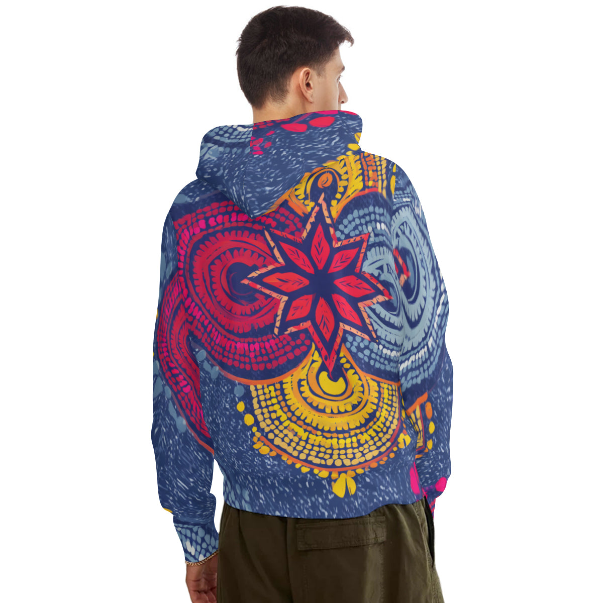 Abstract Blue Pattern Men's Adult Hoodie Set (Double-Layer Hood)