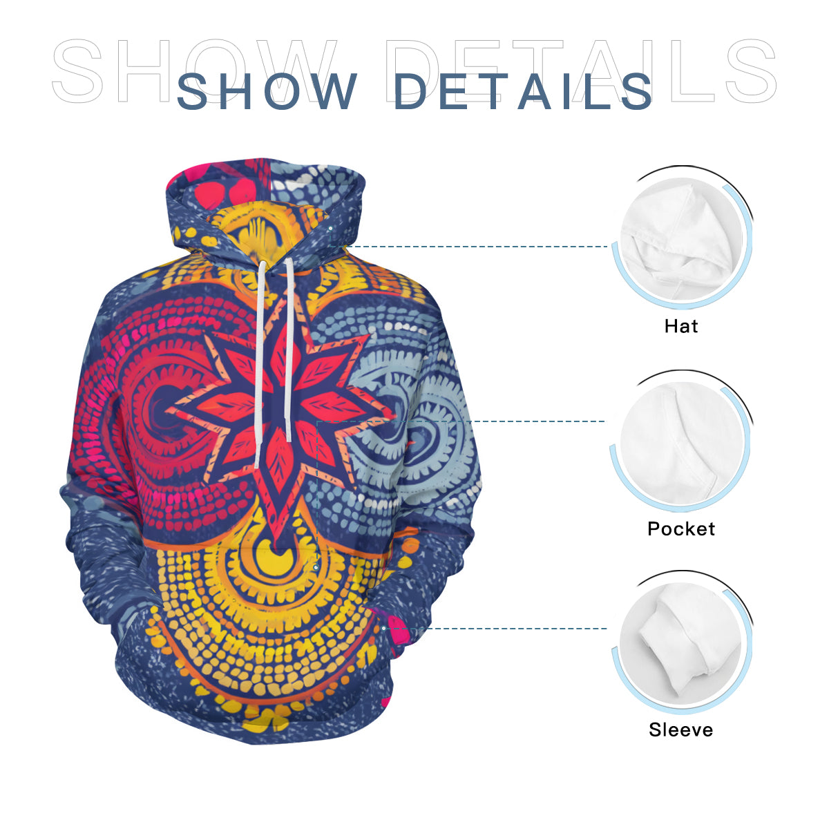 Abstract Blue Pattern Men's Adult Hoodie Set (Double-Layer Hood)