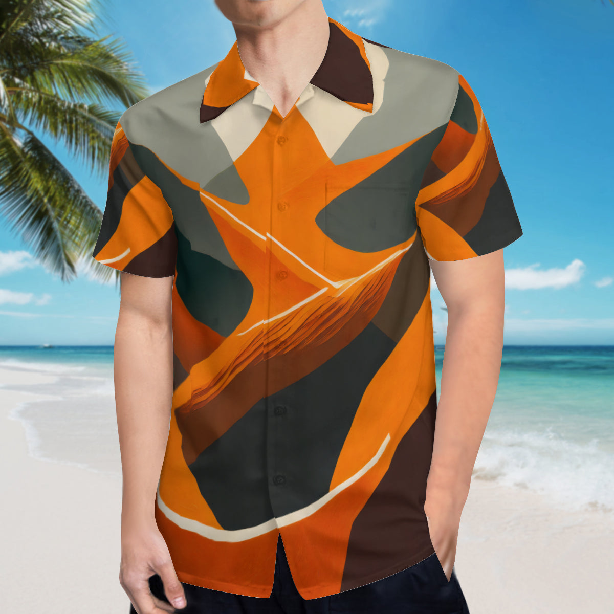 Abstract Orange Casual Short-Sleeved Shirt