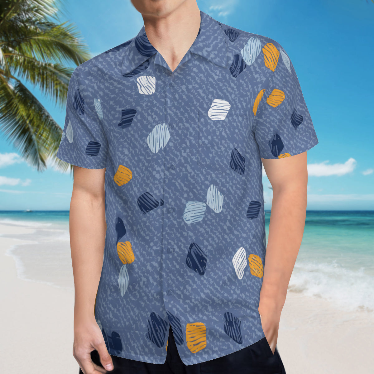 Abstract Denim Pattern Men's Casual Short-Sleeved Shirt