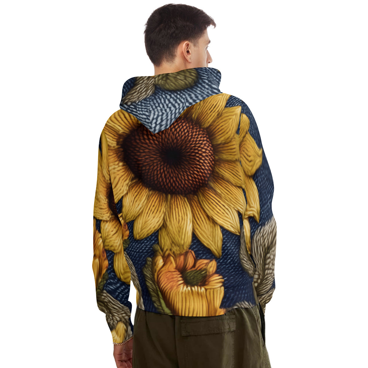 Sunflower Pattern Men's Adult Hoodie Set (Double-Layer Hood)