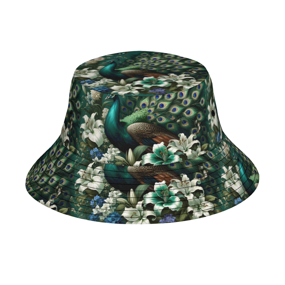 Peacock Pattern  Double-Sided Unisex Polyester Bucket Hat