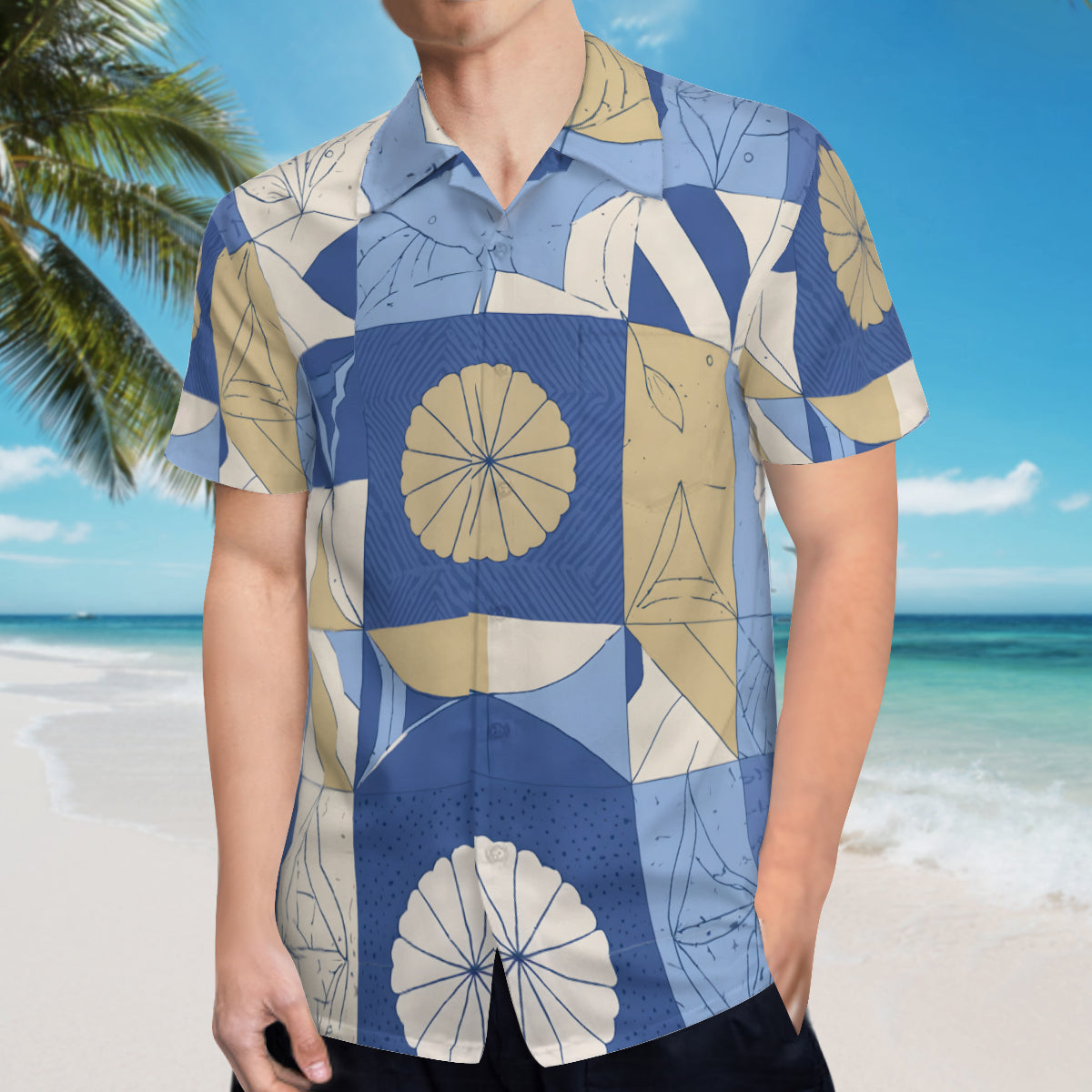 Abstract Blue Pattern Men's Casual Short-Sleeved Shirt