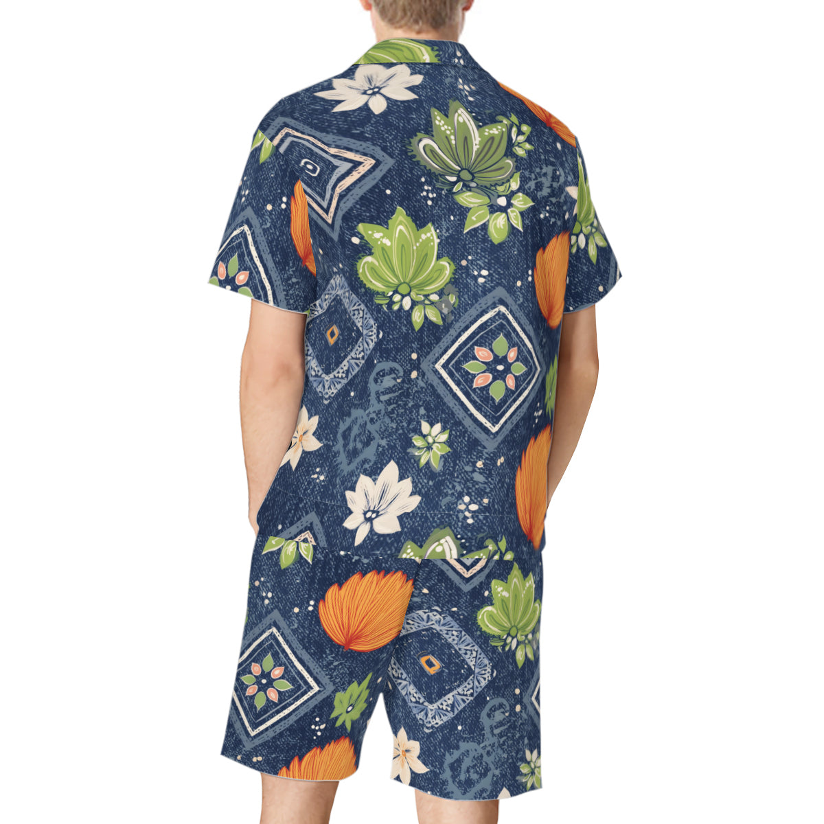 Dark Blue Abstract Man's Shirt and Short Set