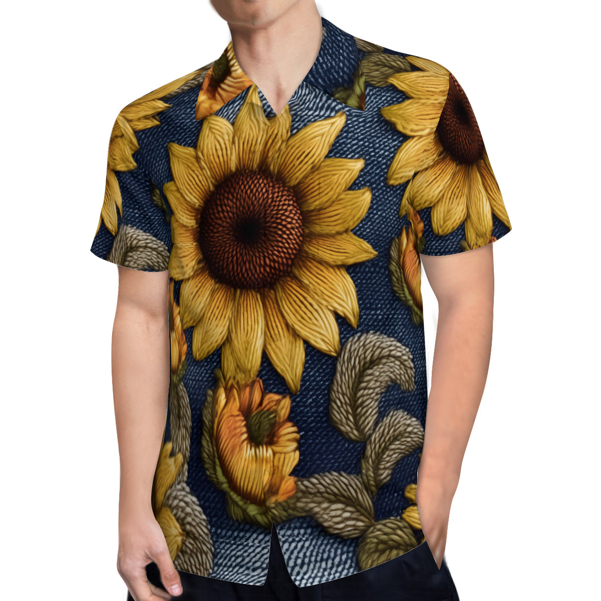 Sunflower Pattern Man's Casual Short-Sleeved Shirt