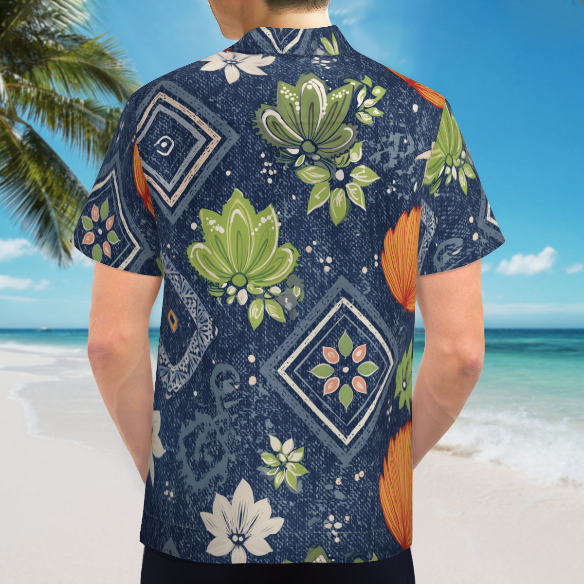 Dark Blue Abstract Men's Casual Short-Sleeved Shirt