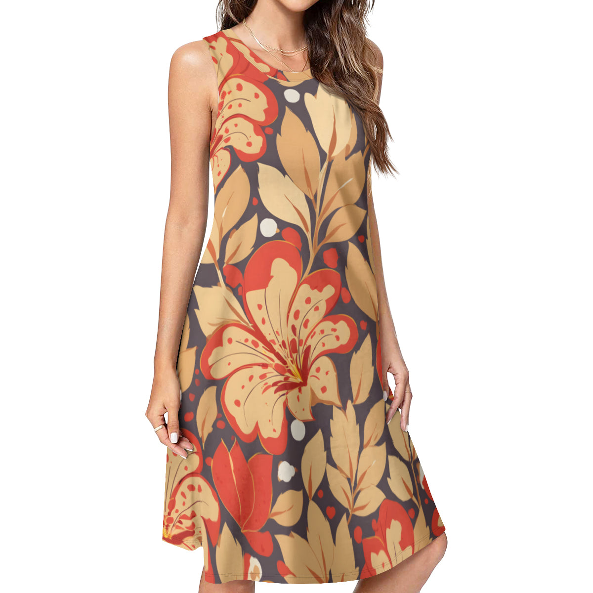 Gold Flowers Women's Casual Dress