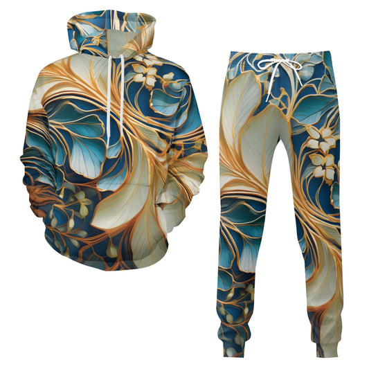 Elegant Floral Pattern Men's Adult Hoodie Set (Double-Layer Hood)