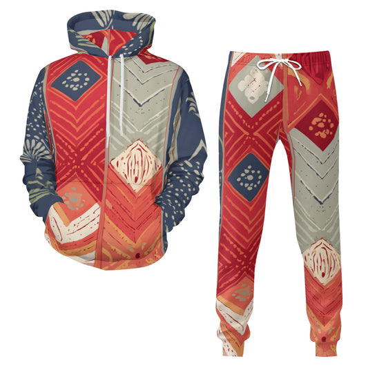 Abstract African Motifs Men's Adult Hoodie Set (Double-Layer Hood)