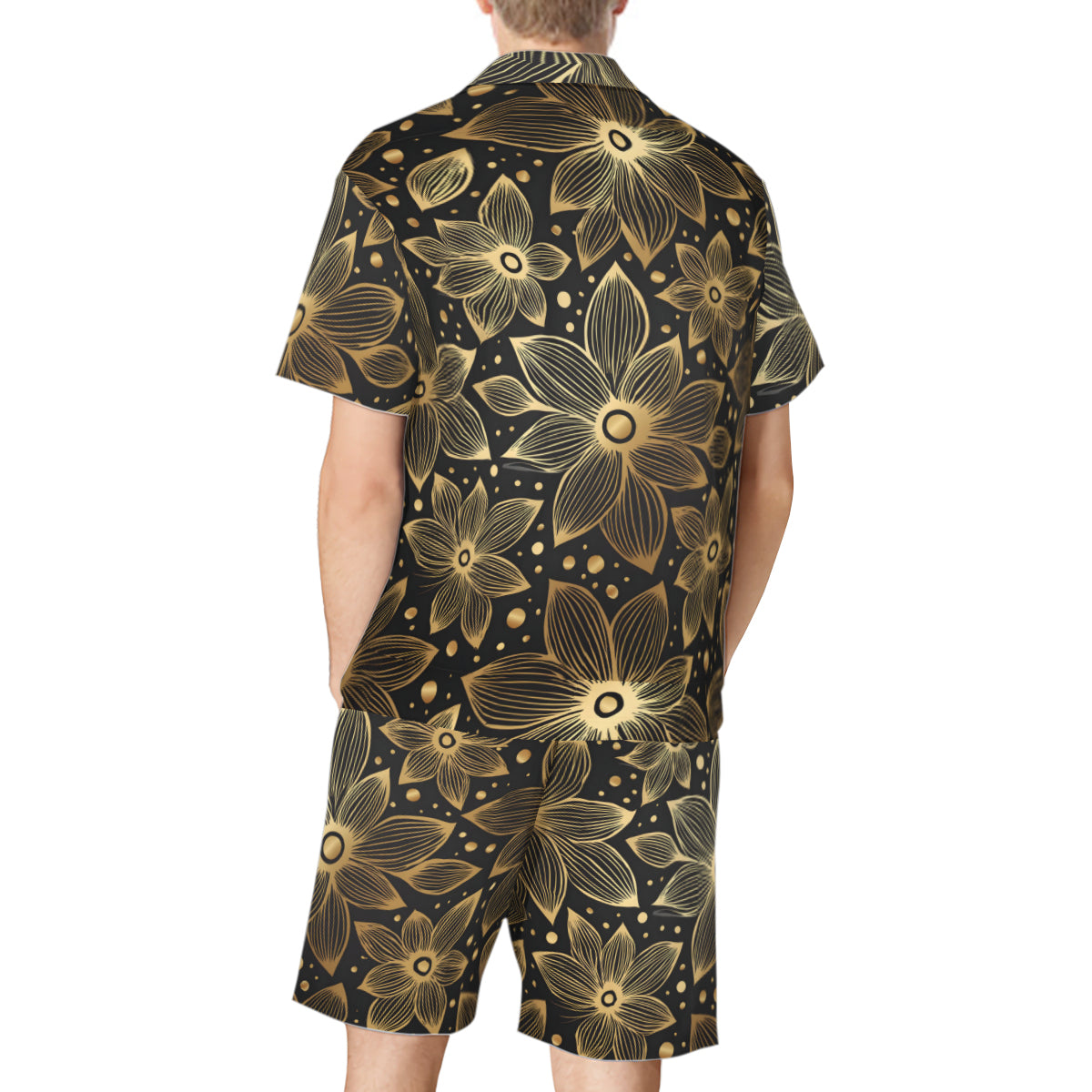 Gold Flowers And Leaves Man's Shirt and Short Set