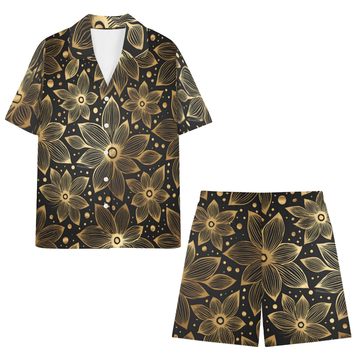 Gold Flowers And Leaves Man's Shirt and Short Set