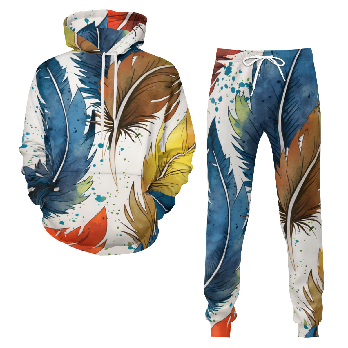 Expressive Feathers Men's Adult Hoodie Set (Double-Layer Hood)