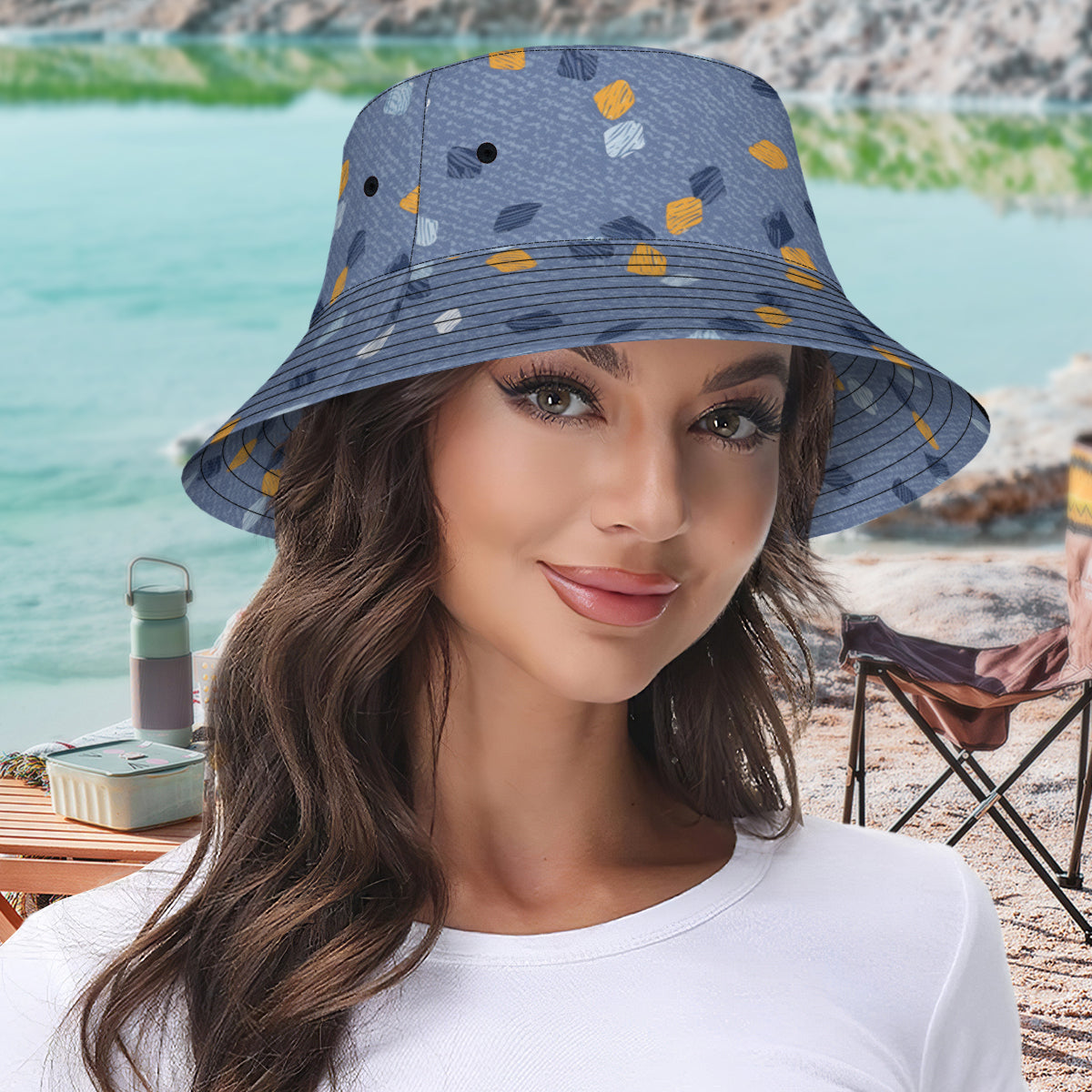 Abstract Denim Pattern Double-Sided Unisex Polyester Bucket Hat