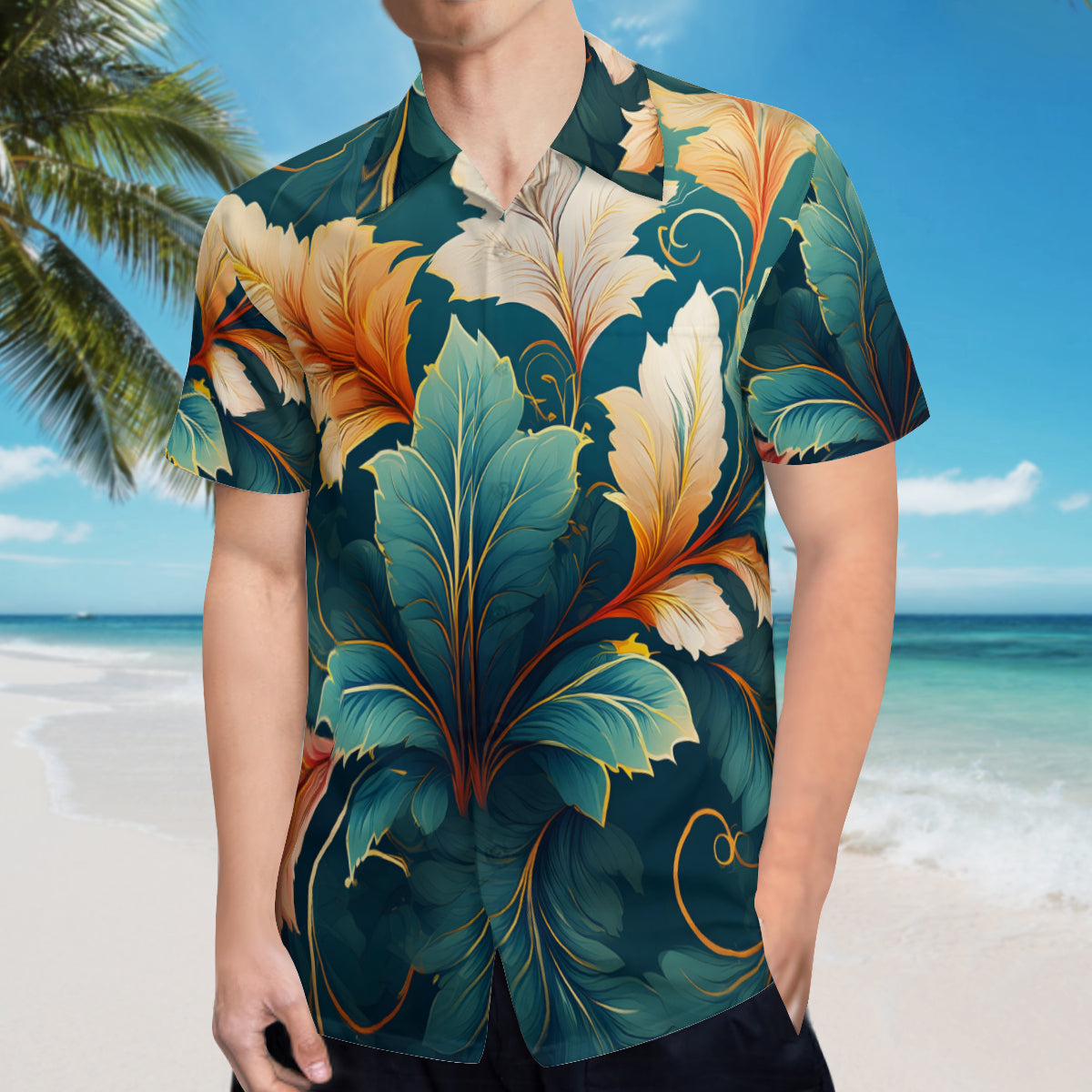 Botanical Pattern Men's Casual Short-Sleeved Shirt