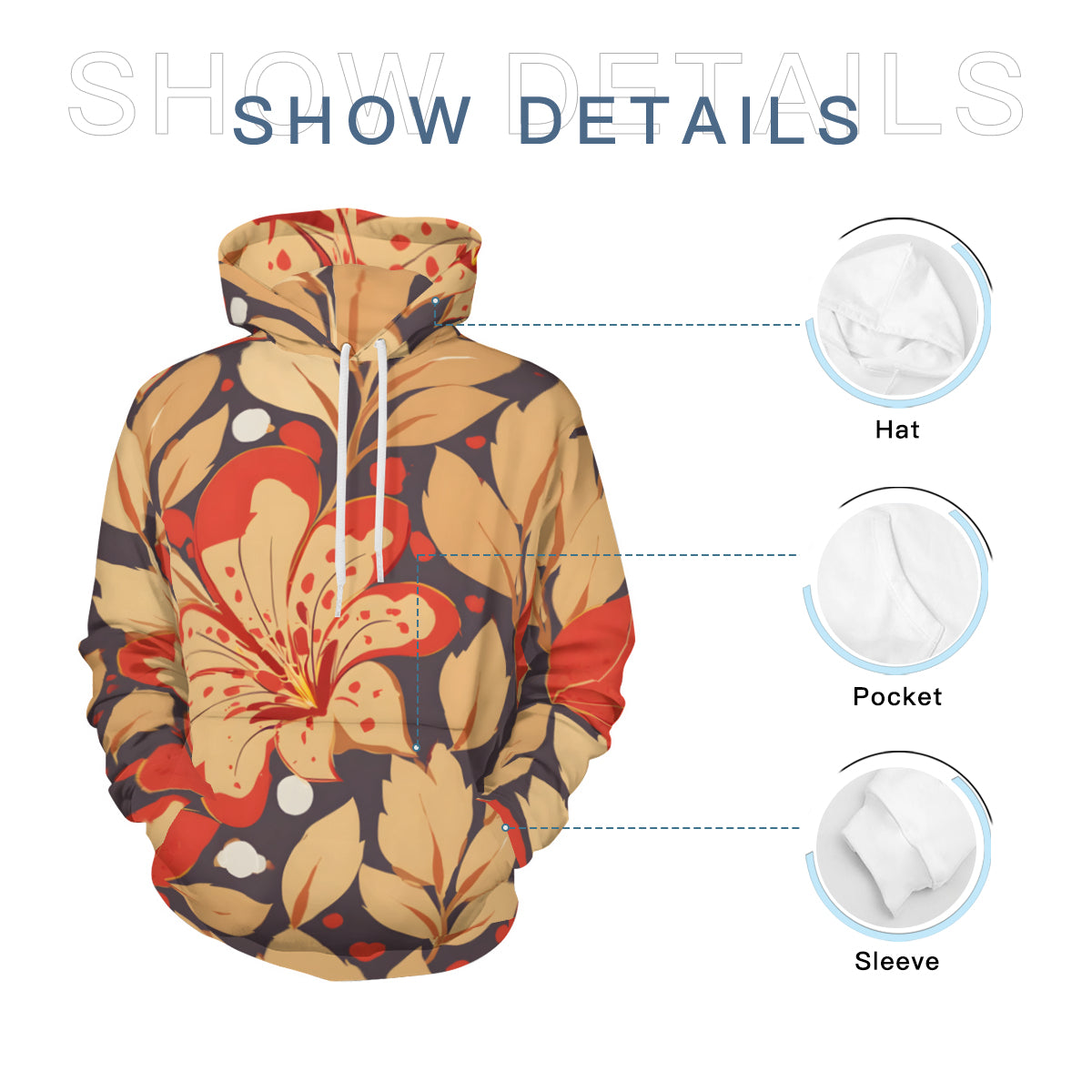 Gold Flowers Men's Adult Hoodie Set (Double-Layer Hood)