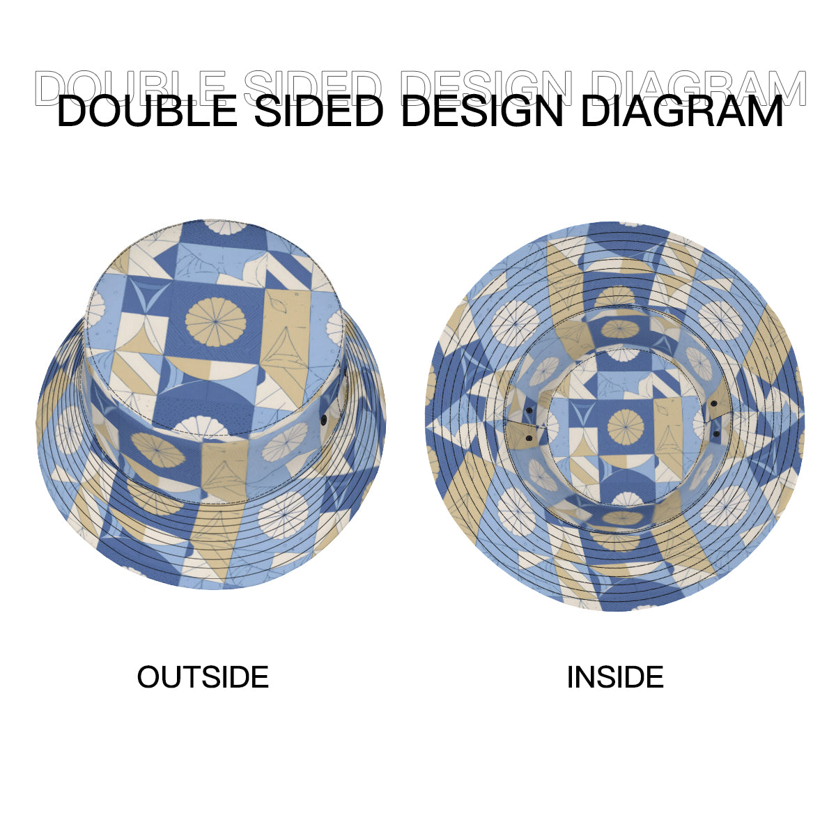 Abstract Blue Pattern Double-Sided Unisex Polyester Bucket Hat