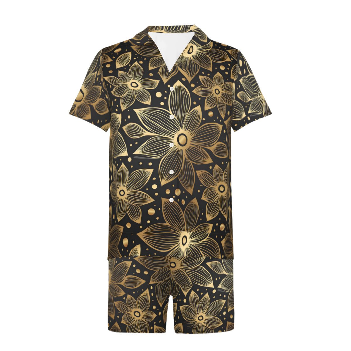 Gold Flowers And Leaves Man's Shirt and Short Set