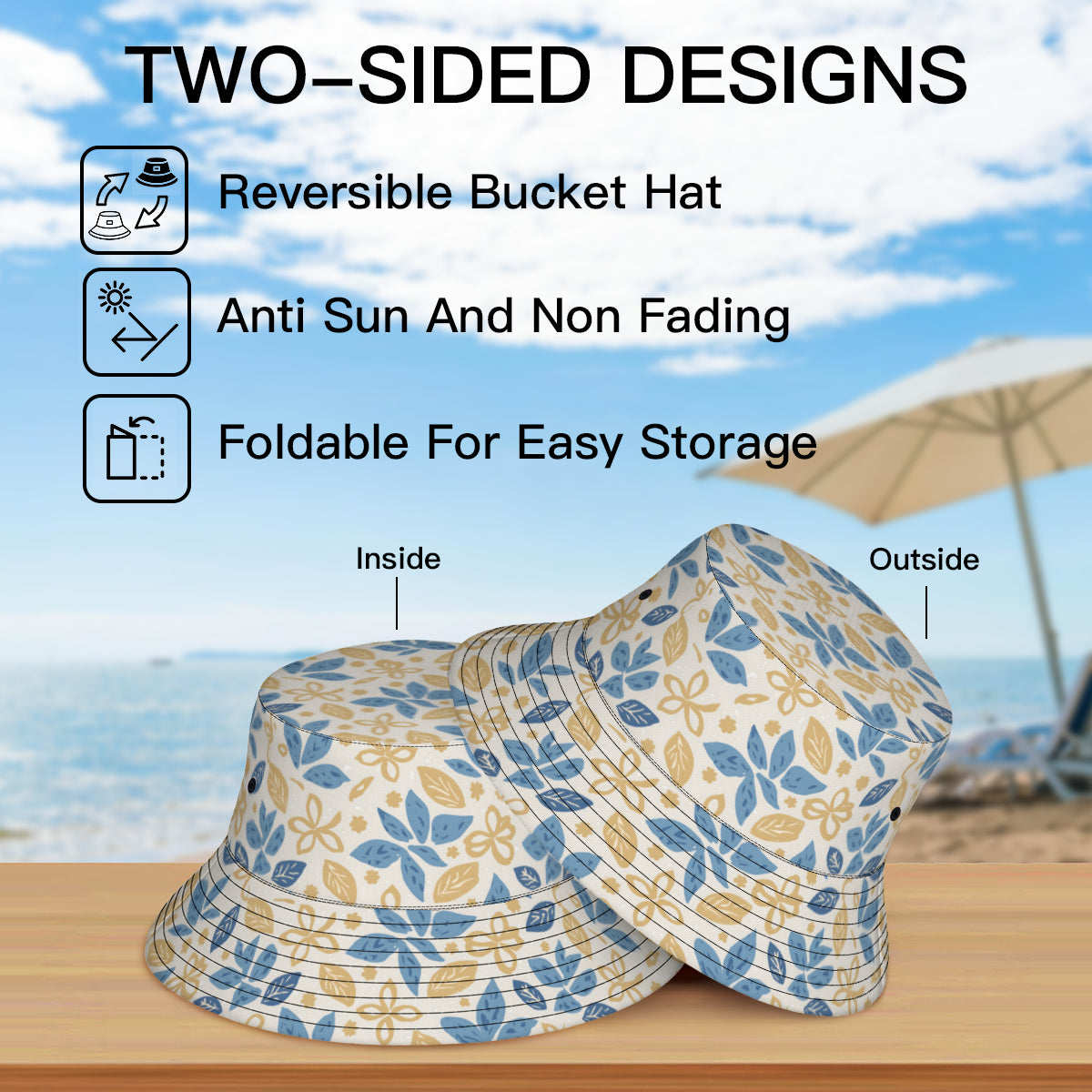 Tropical Floral Pattern Double-Sided Polyester Unisex Bucket Hat