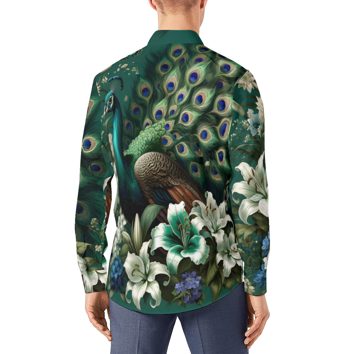 Peacock Pattern Men's Classic Long-Sleeved Shirt