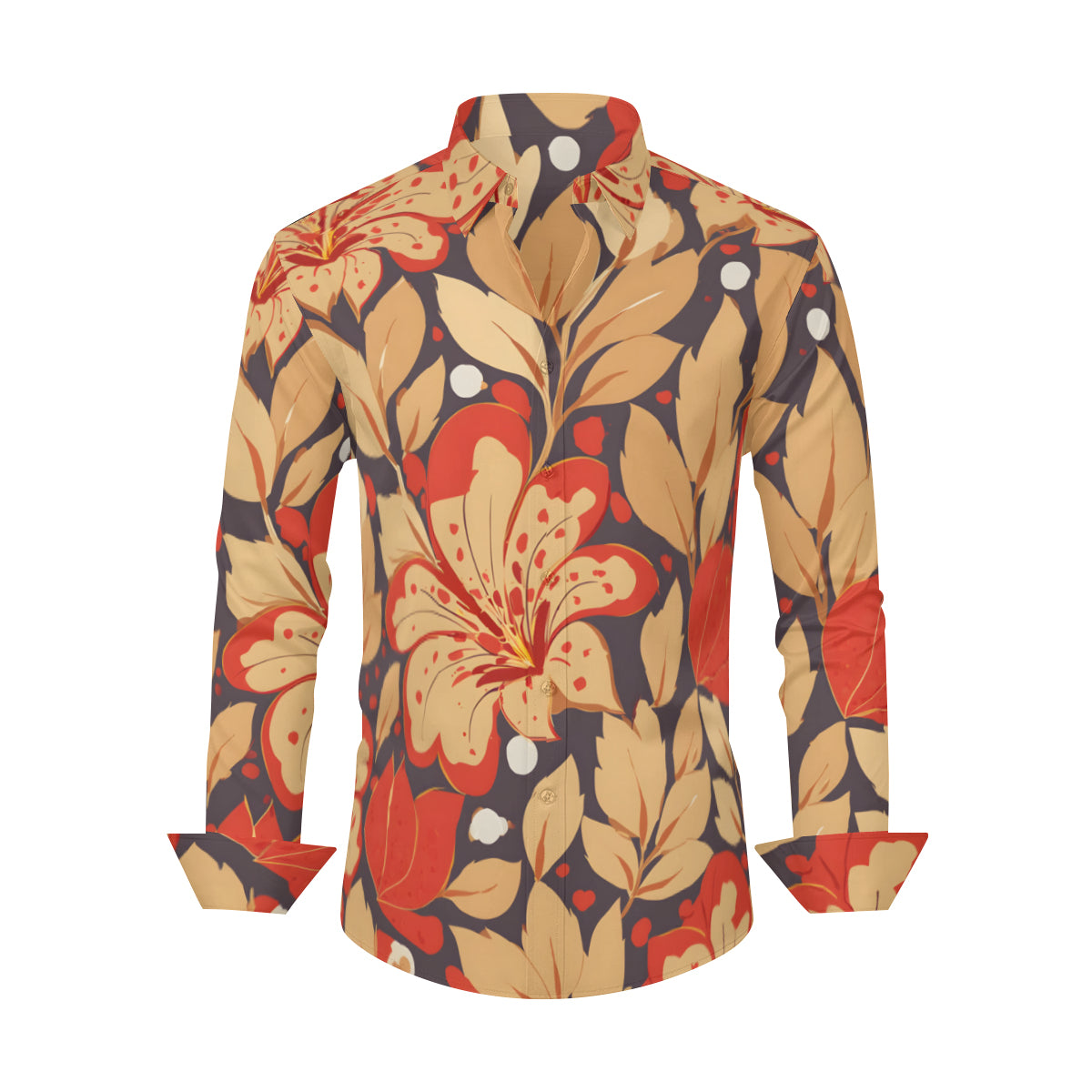 Gold Flowers Men's Classic Long-Sleeved Shirt