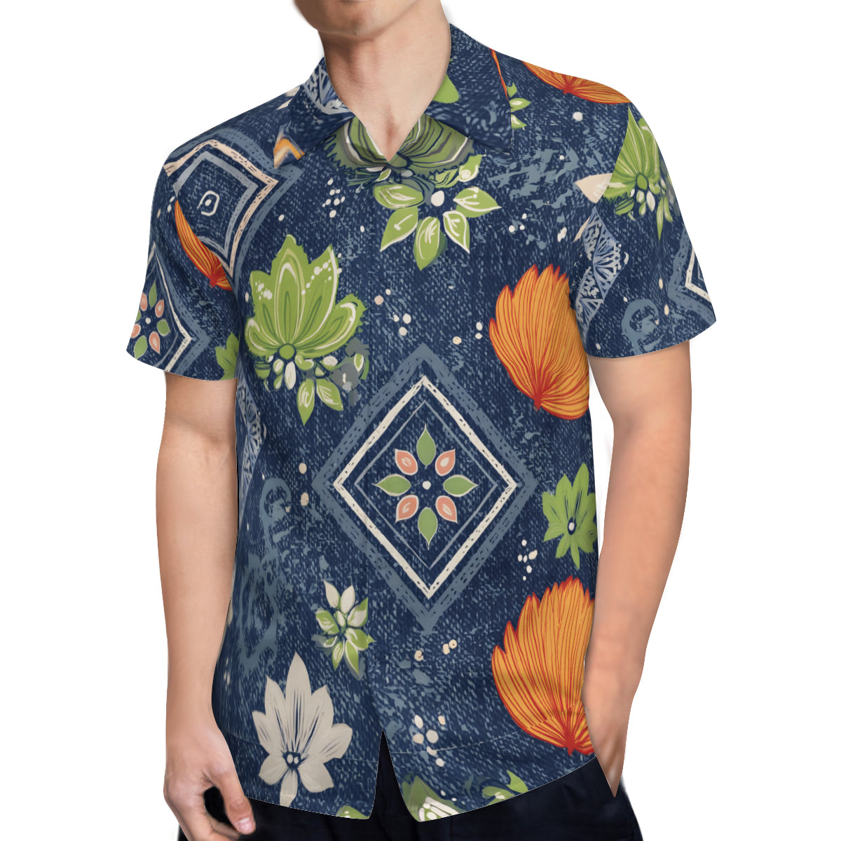 Dark Blue Abstract Men's Casual Short-Sleeved Shirt