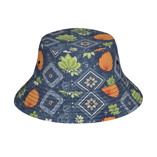 Dark Blue Abstract Double-Sided Unisex Polyester Bucket Hat