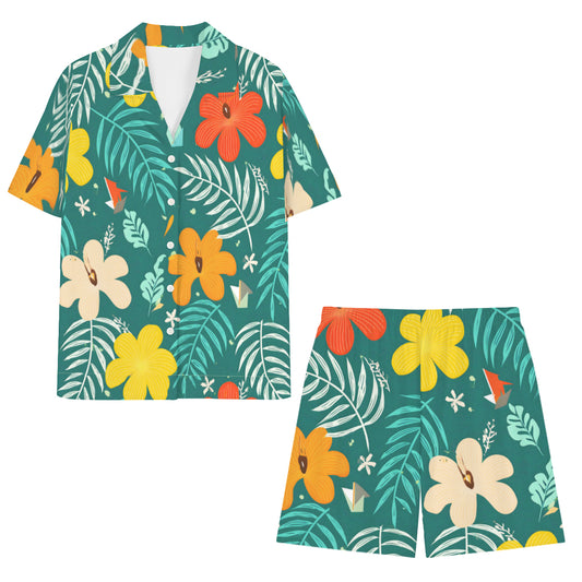 Tropical Floral Pattern Man's Shirt and Short Set