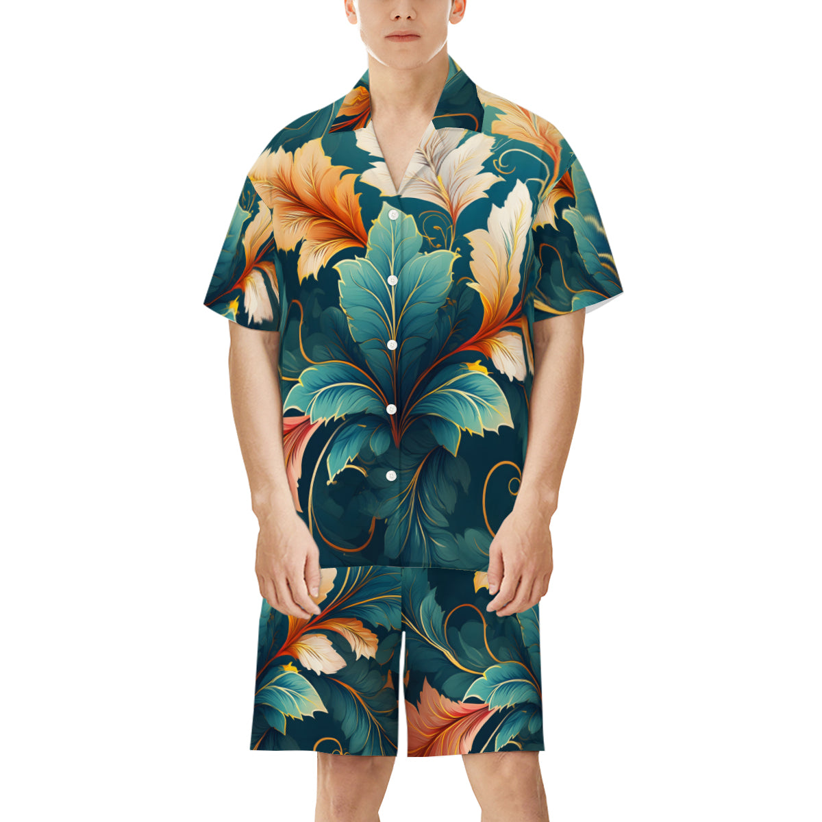 Botanical Pattern Man's Shirt and Short Set