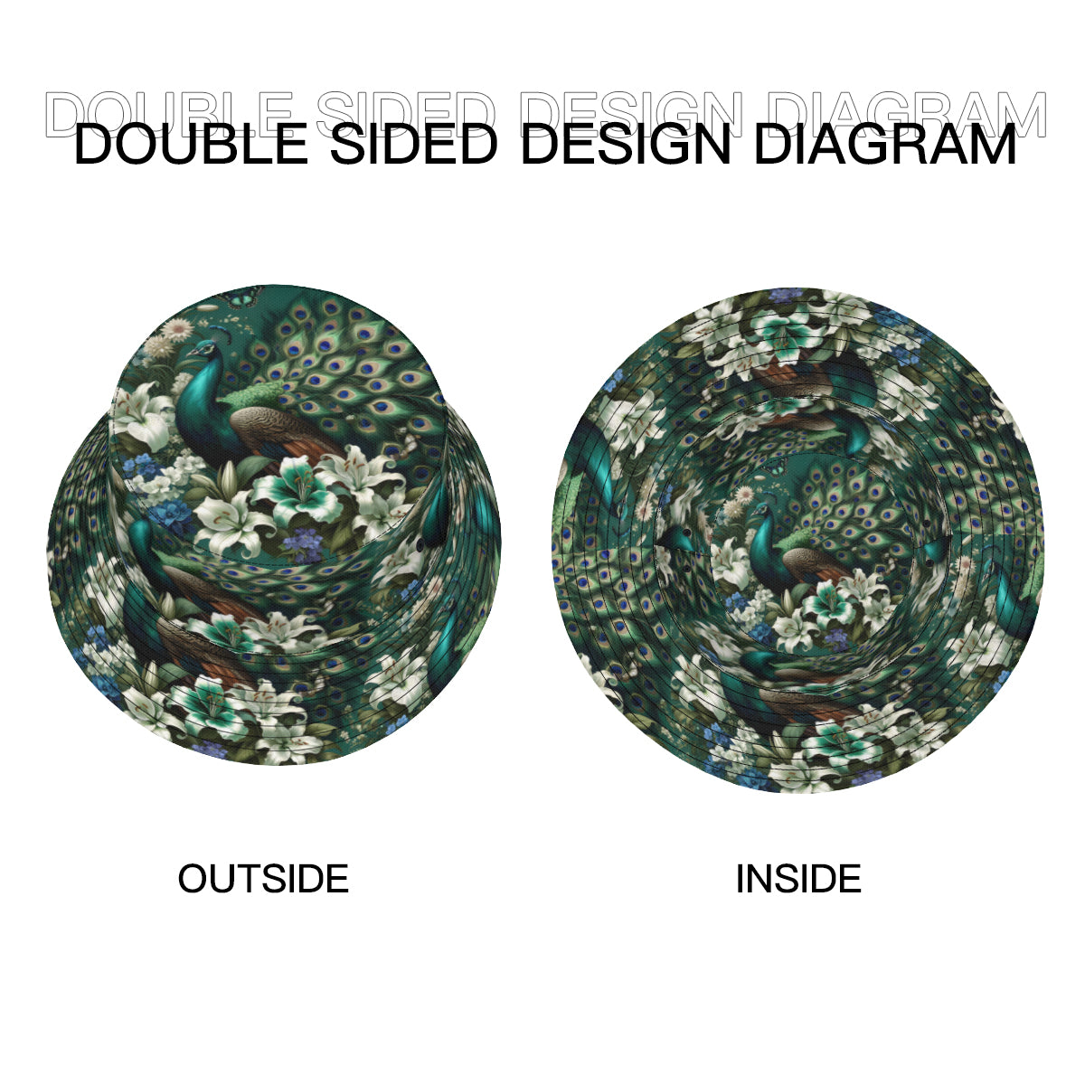 Peacock Pattern  Double-Sided Unisex Polyester Bucket Hat