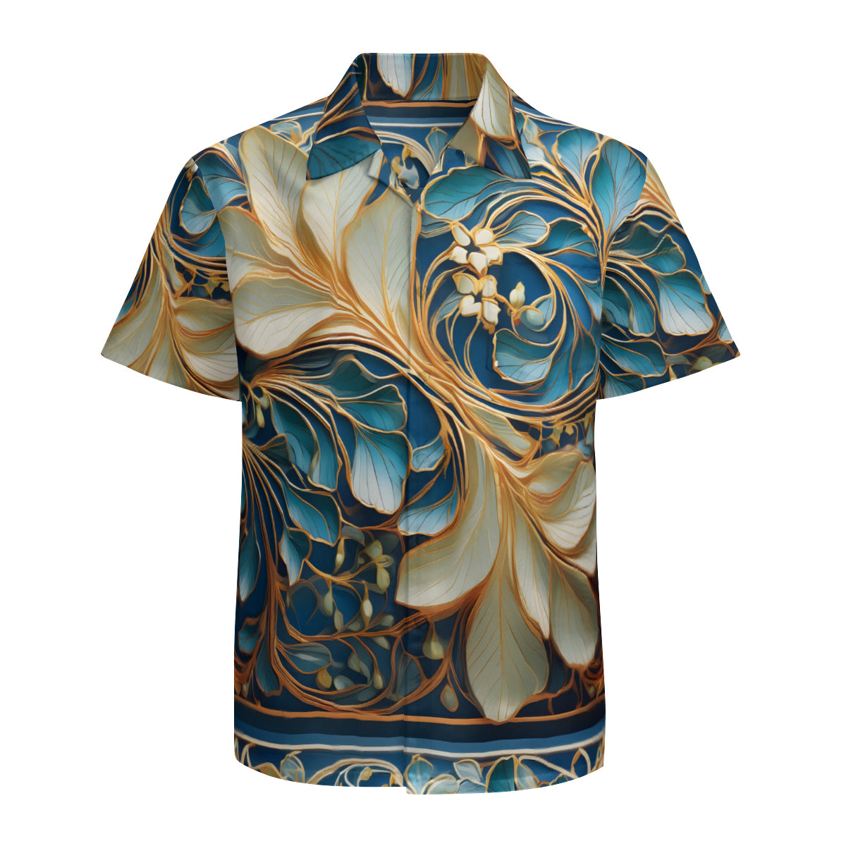 Elegant Floral Pattern Men's Casual Short-Sleeved Shirt