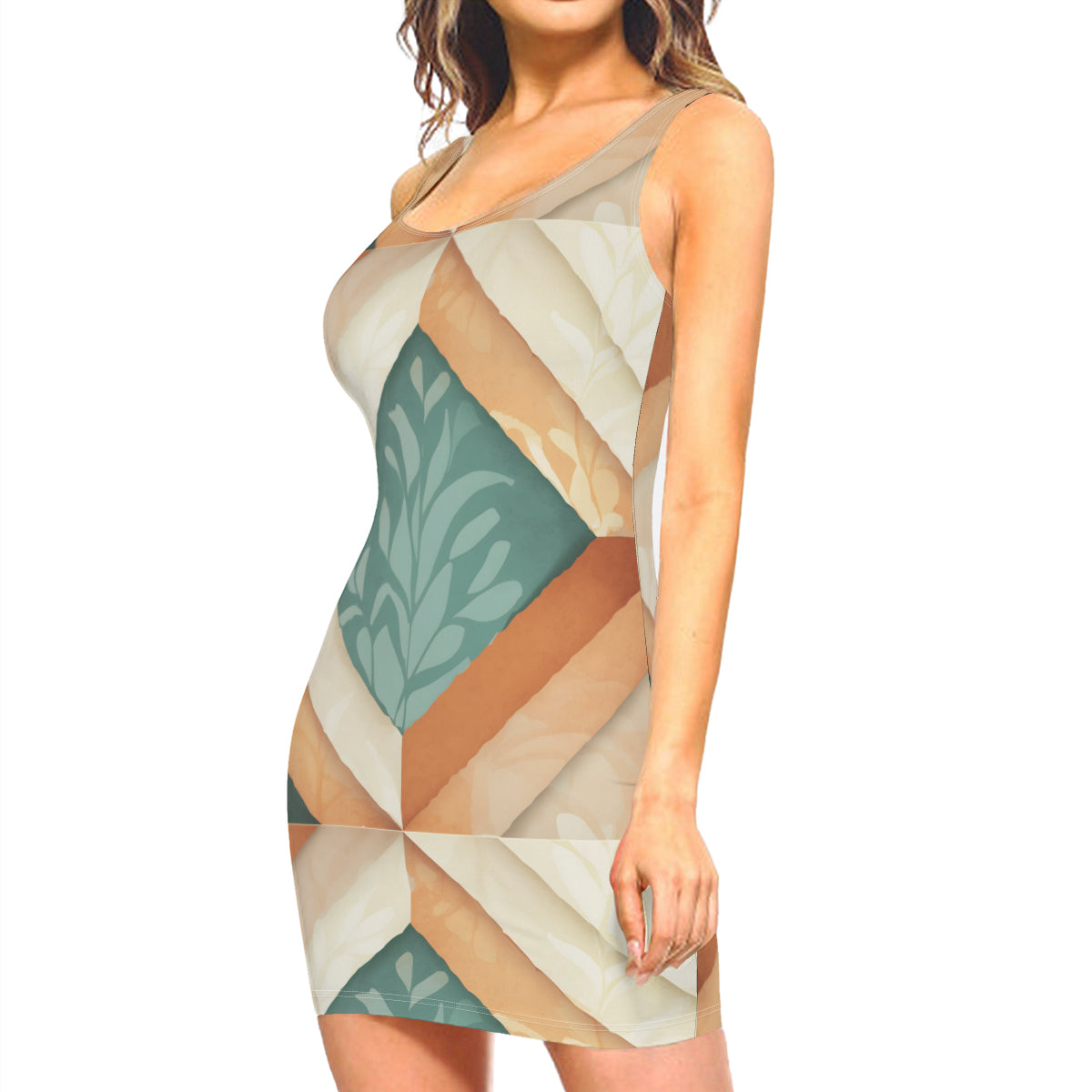 Abstract Pattern Sleeveless Slim-Fit Tank Top Slip Dress