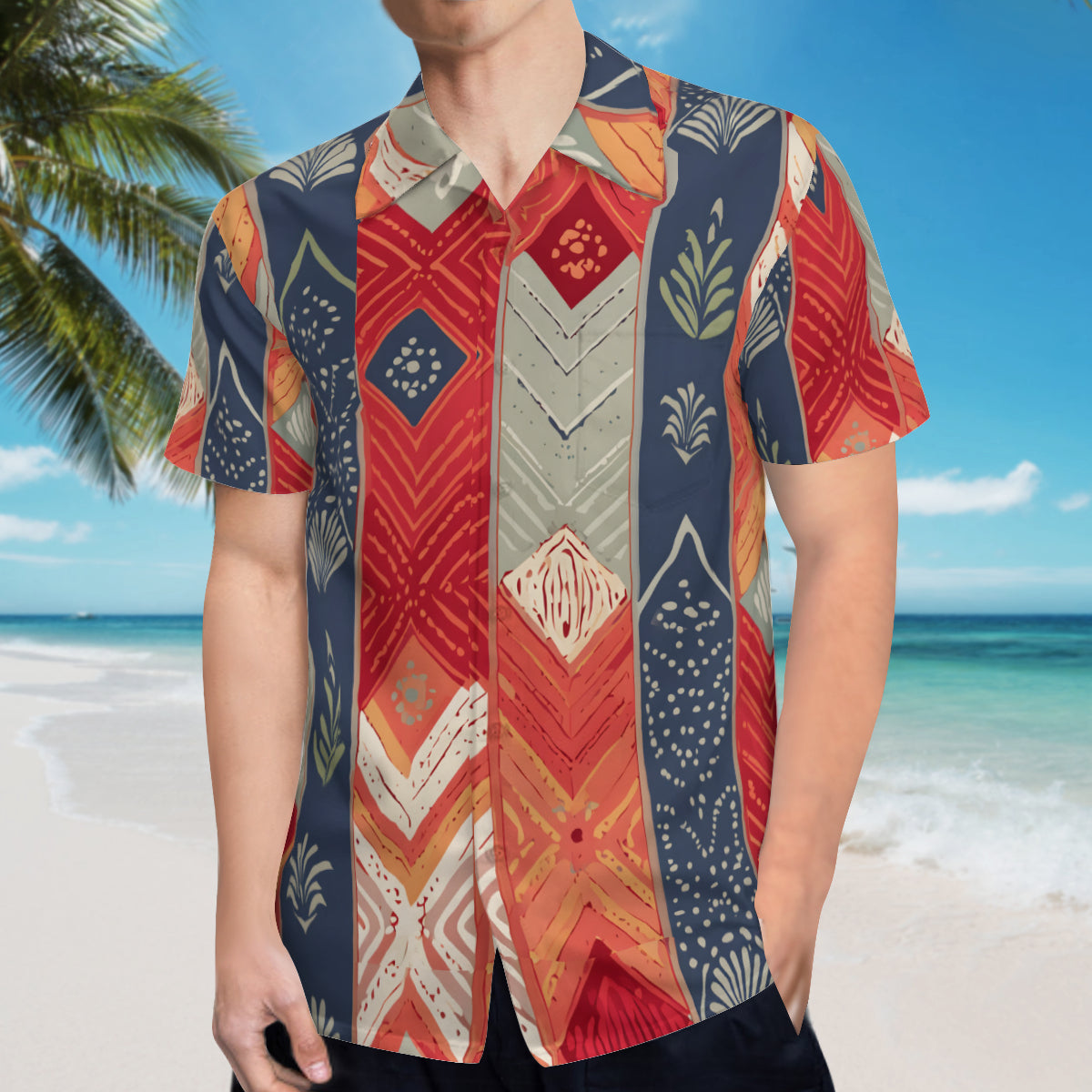 Abstract African Motifs Men's Casual Short-Sleeved Shirt