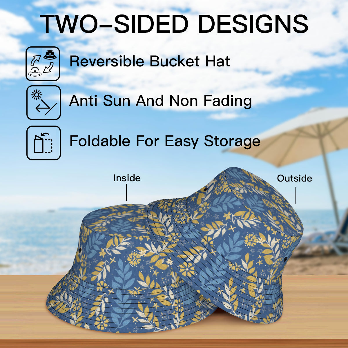 Tropical Pattern Double-Sided Unisex Polyester Bucket Hat